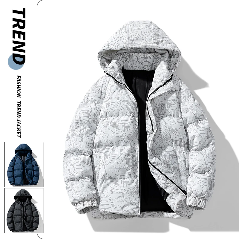 

2024 Men's Long Winter Warm Cotton Outdoor Windproof Hooded Jackets With Stand Collar Zipper Cotton Clothing Dyeing Processed