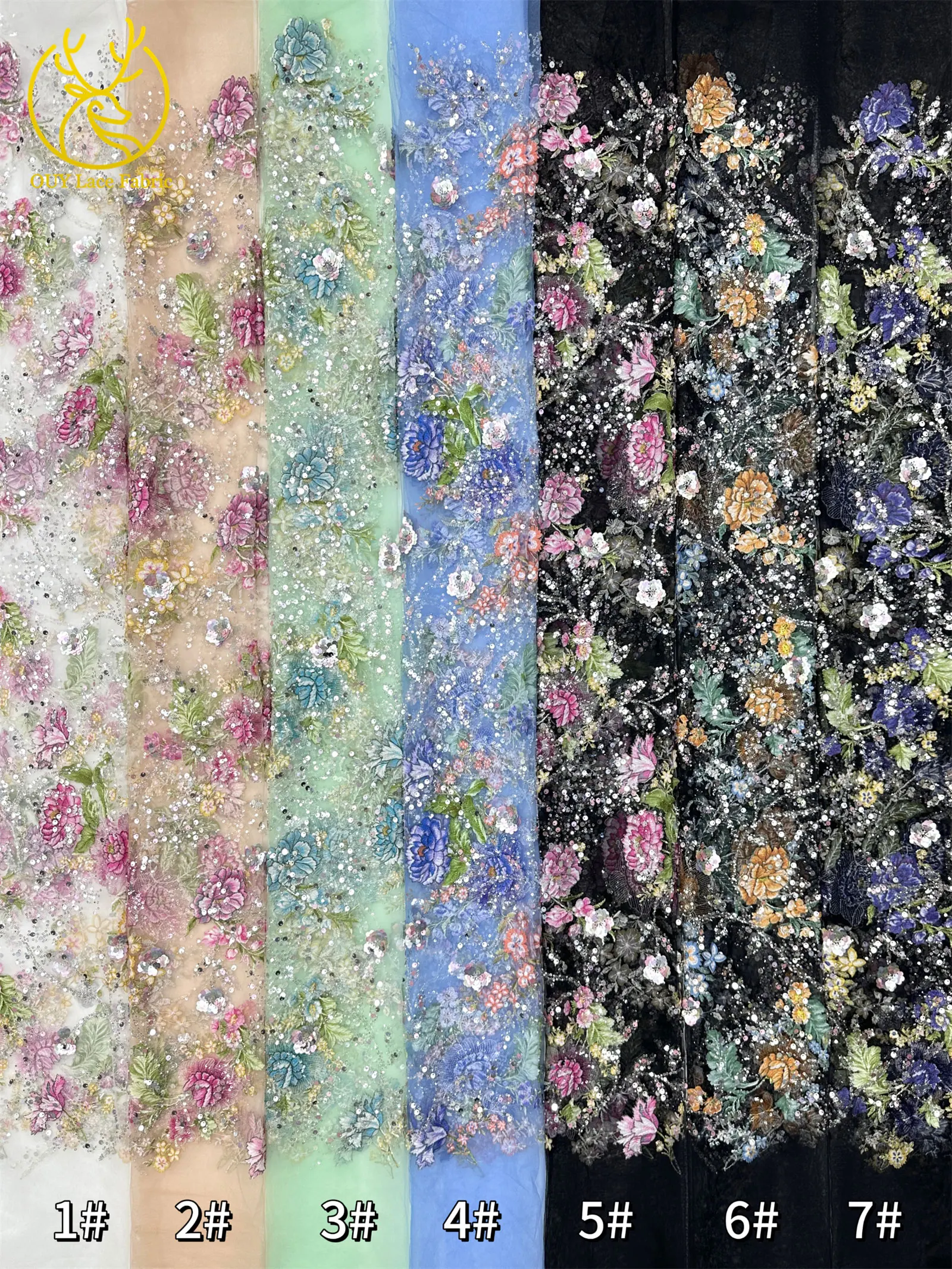 Elegante DIY handgemachte Stickerei-Blumenspitze, afrikanische Perlen-Spitze, französische Pailletten-Tüllspitze für Hochzeitskleid-Design – Detail 34