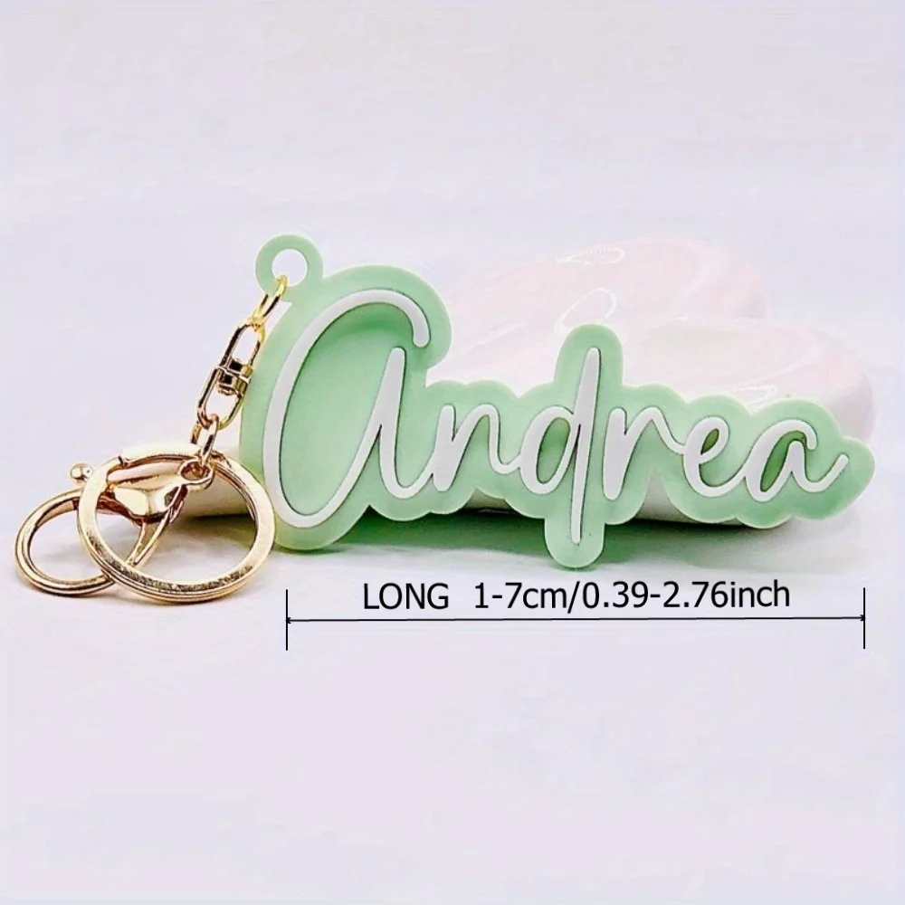 Personalized Custom Name Keychain Double Layer Acrylic Name Tag Custom Text Bag Charm Handwriting Font Key Ring Backpack Pendant view 6