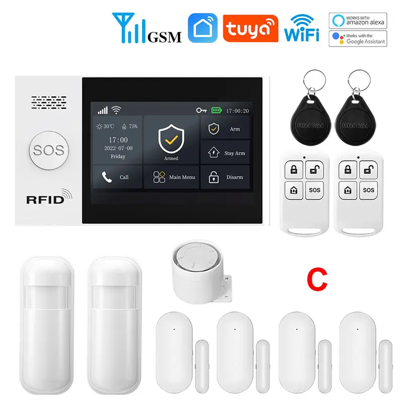 Tuya APP alarma de casa sistema de seguridad de alarma de vida inteligente automatización 2G alarma de casa inalámbrica residencial GSM 433MHZ