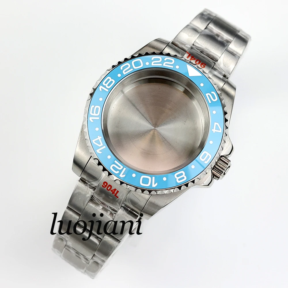 40mm NH35 watch case ice blue ceramic bezel jubilee/oyster strap sapphire glass stainless  fit NH34 NH35 NH36 movement sub gmt