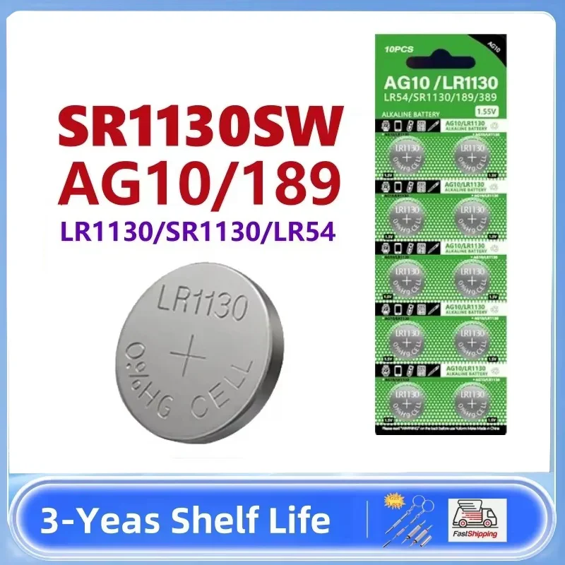 

2-50mAh AG10 SR1130 LR1130 189 Button Pilas Batteries 389 LR54 L1131 389A 1.5V Alkaline Coin Cell For Clock Watch Battery