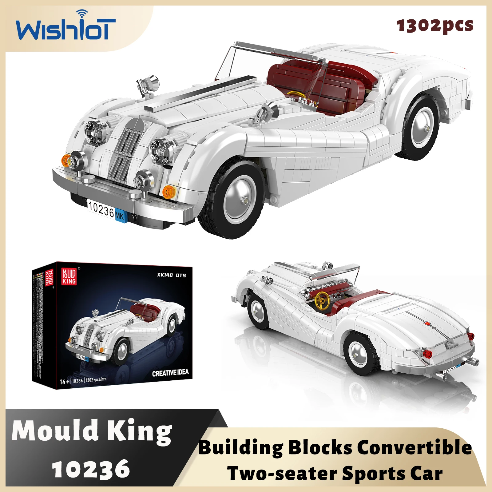 

Mould King 10236 Convertible Two-seater Sports Car Building Blocks Classic Retro Racing Car Model Kid Puzzle Toy Birthday Gift