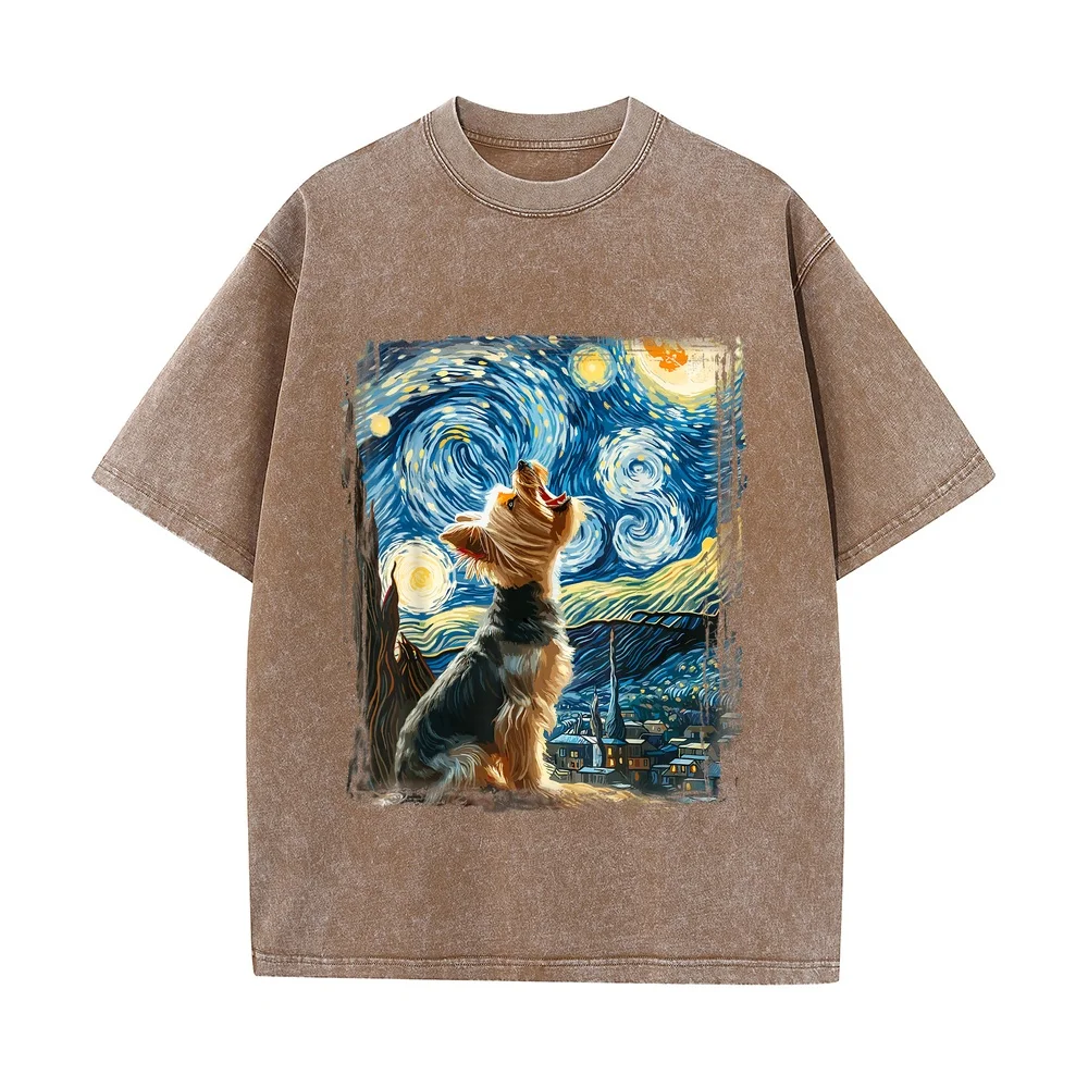 Yorkie Dog Artistic Van Gogh Starry Night Yorkshire Terrier T-Shirt 키티 Luxury Brands Man Clothes Good Present Tee Animal Lover