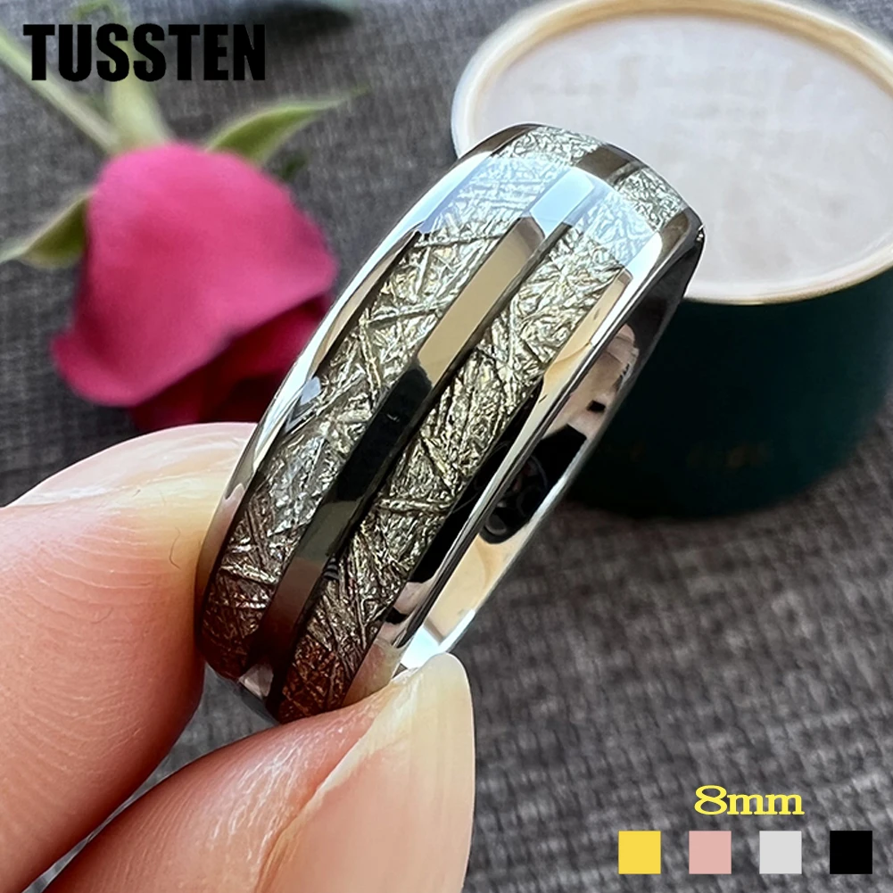 Dropshipping TUSSTEN 6/8MM Nice Bright Meteorite Ring Men Women Tungsten Wedding Band Domed Polished Finish Comfort Fit