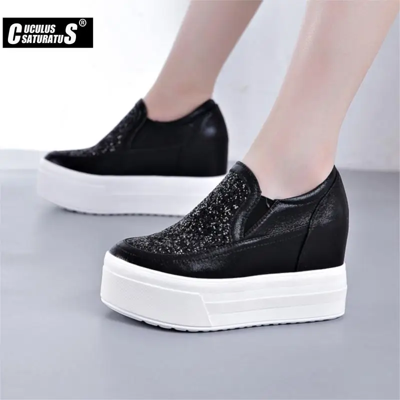 2022 New Genuine Leather Platform Wedge Sneakers Women Fashion Thick Bottem Sneakers Casual Shoes Women Increase Vulcanize Shoes