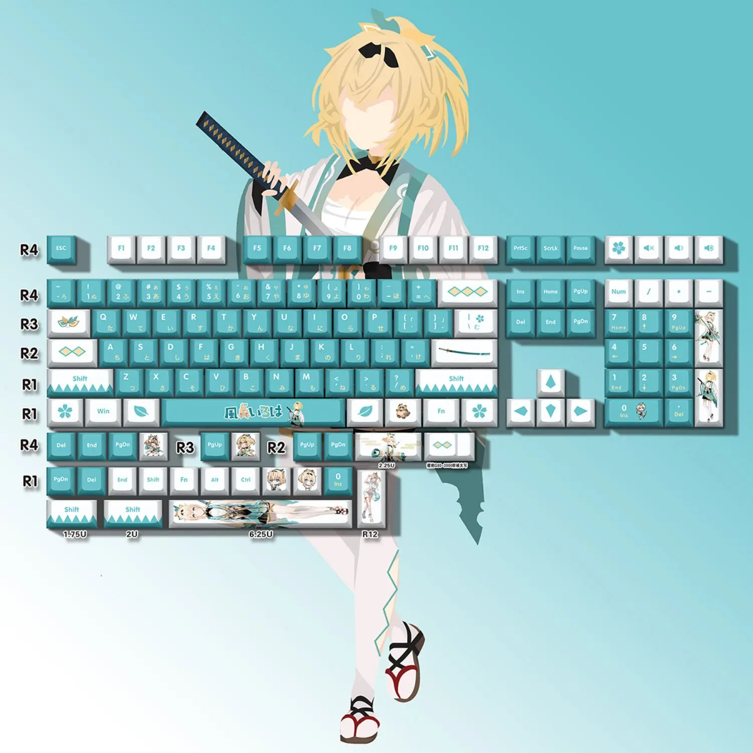 Kazama Iroha 132 Key Cap Vtuber Hololive Key Cover PBT DYE Sublimation Cherry MX Cross Axis Switch Keycap Mechanical Keyboard