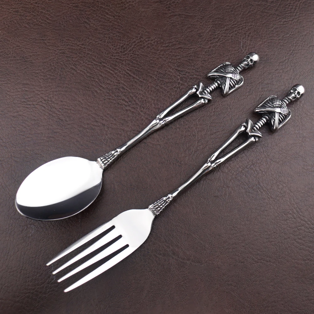 

Gothic Style Skull Fork Spoon Set 304L Stainless Steel Creative Design Tableware Set Vintage Halloween Dinnerware Punk Jewelry