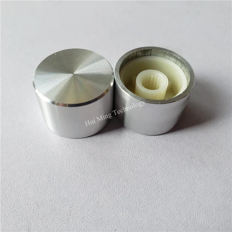 Kenop plastik aluminium 10 buah, untuk tombol potensiometer laci 22*15mm poros O hitam, penyesuaian kontrol Volume Encoder HIFI