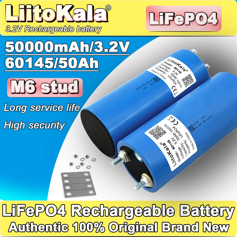 

Ячейка LiFePO4 LiitoKala 3,2 В, 50 Ач (60145) для солнечных/фургонов/гольф-каров/электрических велосипедов — быстрая зарядка 150 А, 3000 циклов, устойчивость к низким температурам