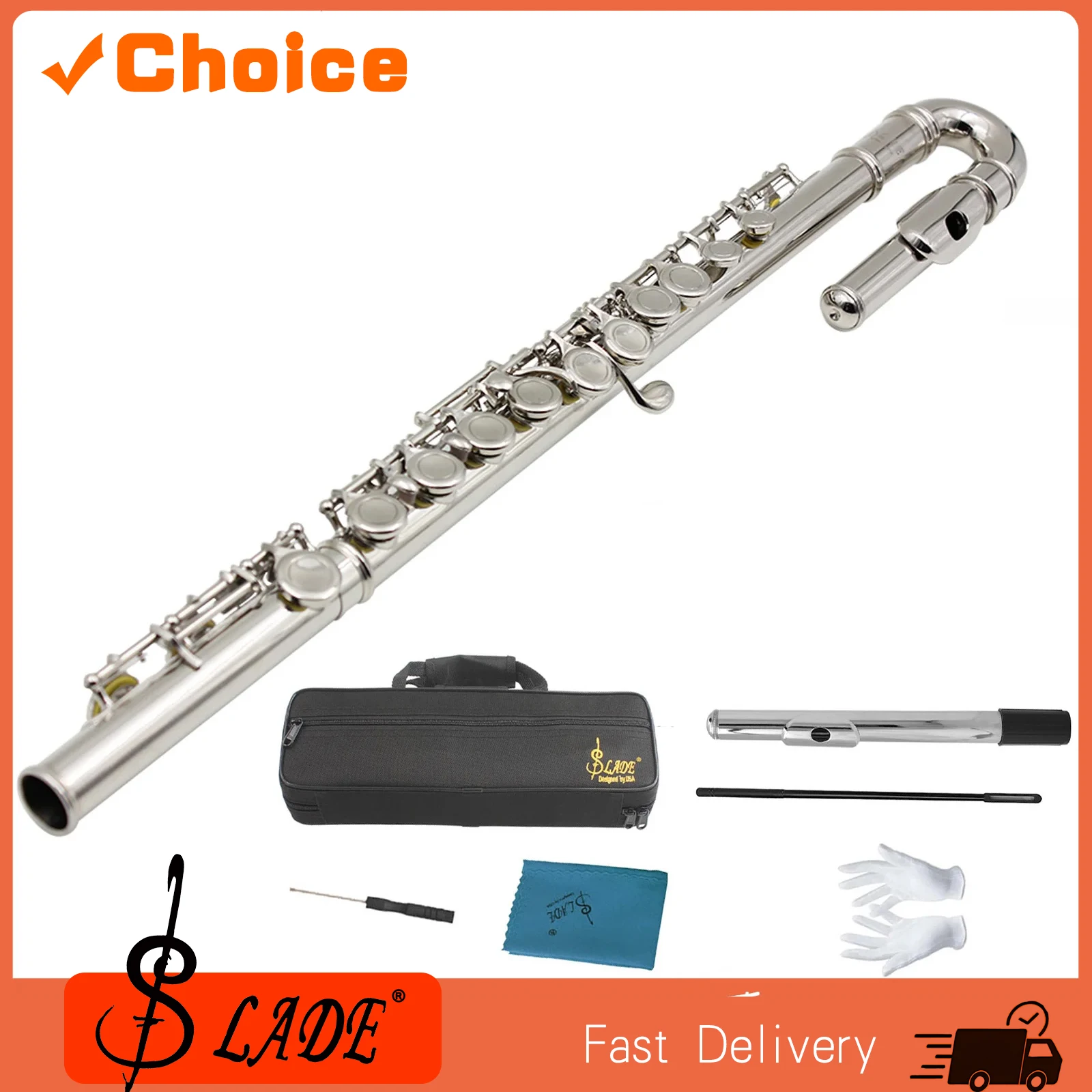 SLADE Flute 16 Hole Nickel Plated White Copper Children's Bent Pipe Flute Wooden Wind Instrument With Backpack Accessory