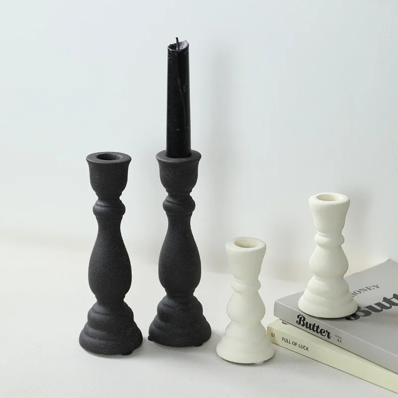 

Mutihome Nordic Minimalist Retro Black Ceramic Candle Holder Decoration European Living Room Pedestal Dining Table Candlestick