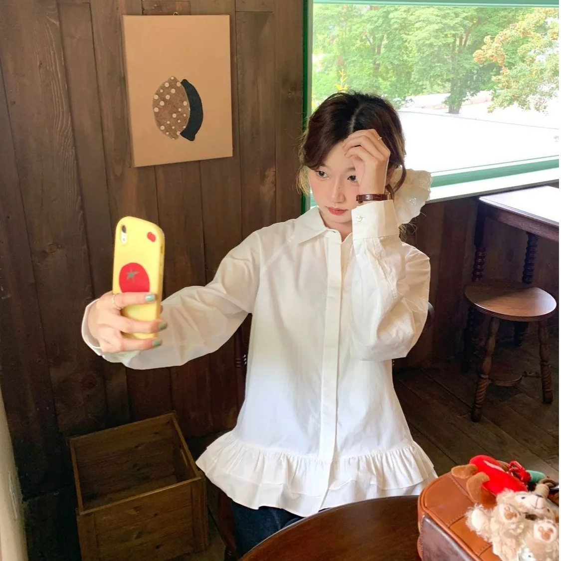 

Белая женская блузка Irt Faion 2200, новая блузка нестандартного дизайна с кружевной отделкой, многослойная ор Sve Long Sve, полиэфирное волокно