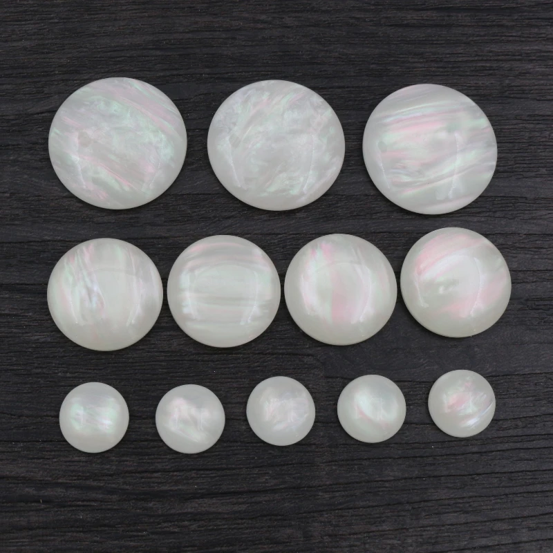  New Fashion 8mm 10mm 12mm 20mm 25mm White Shell Color Flat Back Resin Cabochons Cameo DIY Jewelry Making Accessories