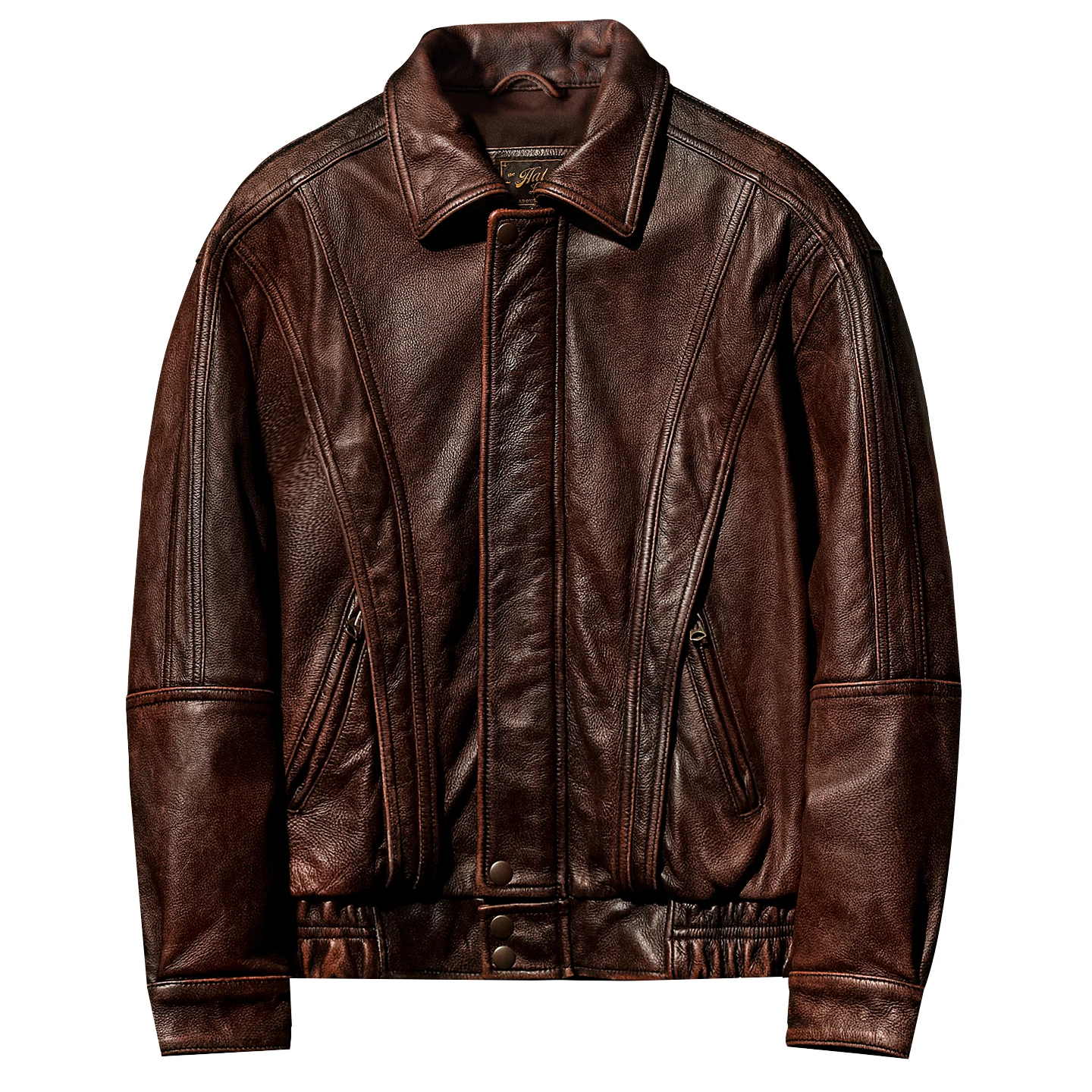 

Red Brown Winter Leather Jacket Men Vintage Style Plus Size 5XL Genuine Natural Cowhide Turn-Down Collar Loose Flight Coat