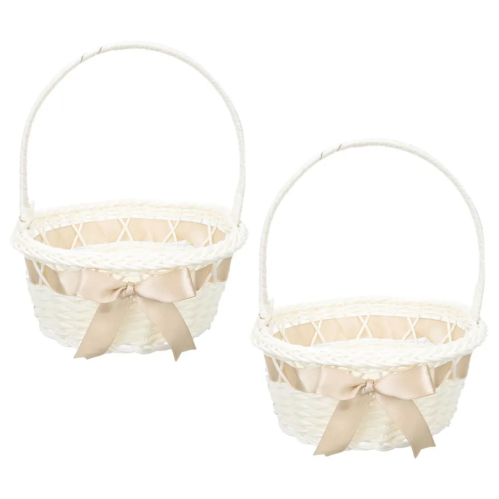 

2pcs Woven Basket with Handle Flower Basket for Wedding Small Rattan Flower Easter Basket Gift Favors Storage Decor