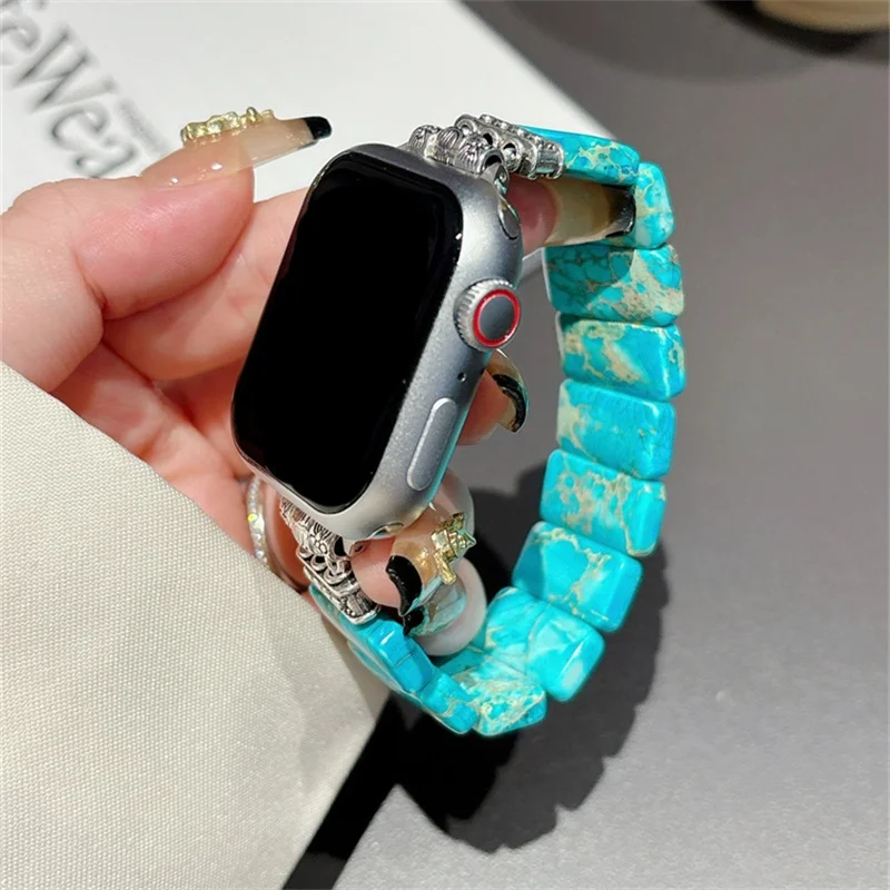 natural stone imperial stone For Apple Watch Series 9 8 7 6 5 SE 4 38/40/41/42/44/45mm Fashion Elastic Band iWatch UItra 2 49mm