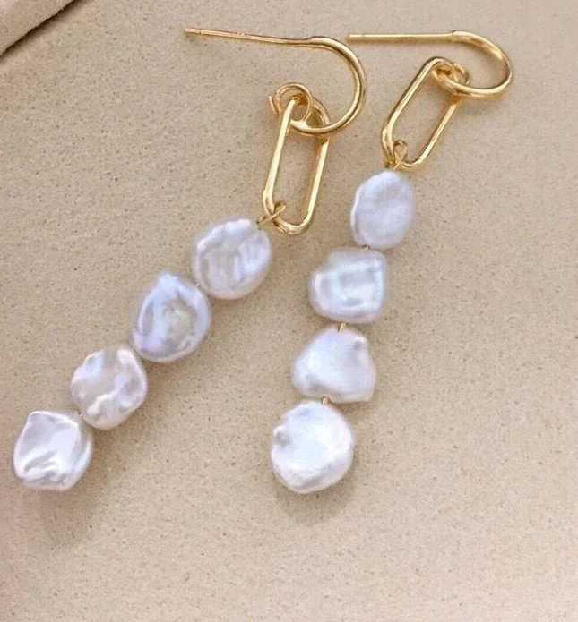 5-6MM Natural Pearl Baroque White Earrings