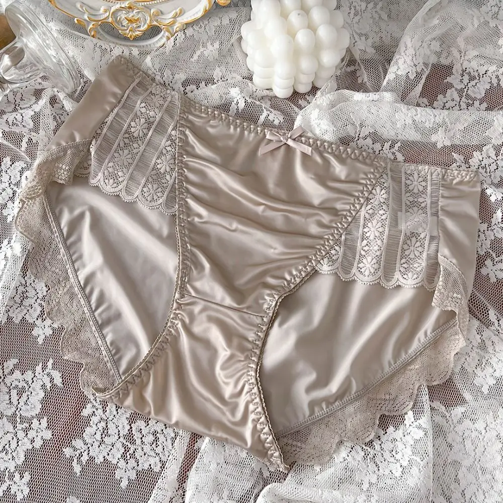 

Underpants Lightweight Ice Silk Underwear Satin Soft Sexy Panties Embroidery Smooth Bow Lingerie Women