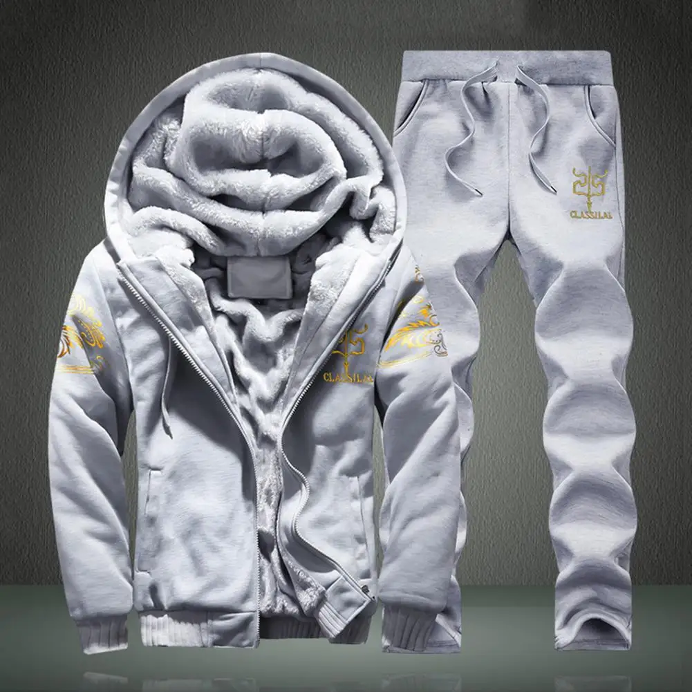 Tracksuit Men Coat Suit Warm Thick Elastic Waist Cardigan Sweatshirt Thick Trousers Outfits Set Sportswear Winter 2024