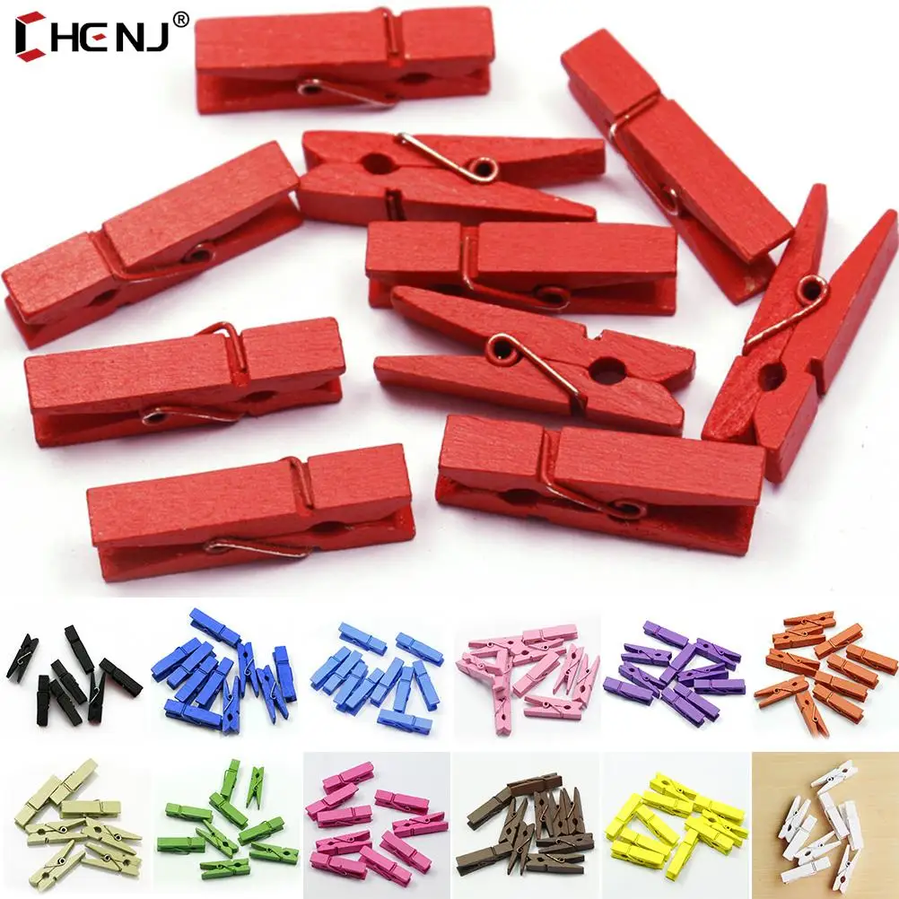 20/50Pcs Mini Natural Wooden Colored Photo Mini Clip Memo Paper Peg Clothespin DIY Stationery Christmas Wedding Party Home Decor