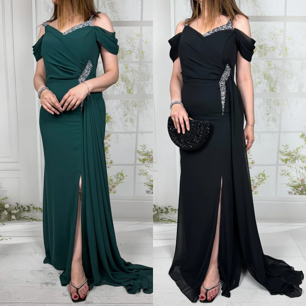 

Customized Jersey Sequined Sparkle Off-the-shoulder Trumpet Long Dresses Bespoke Occasion Evening Party Formal فساتين الحفلات