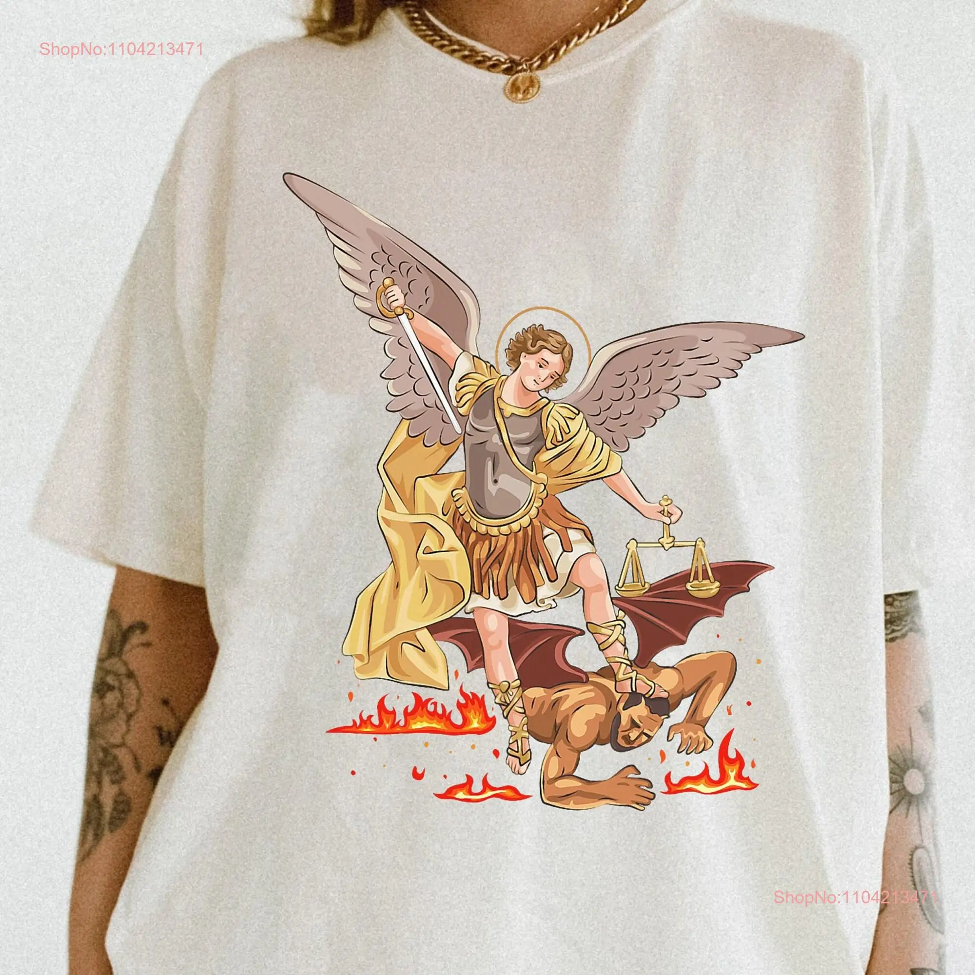 St Michael The Archangel T Shirt Comfort Colors Vintage 99 Angel Catholic Traditional long or short sleeves