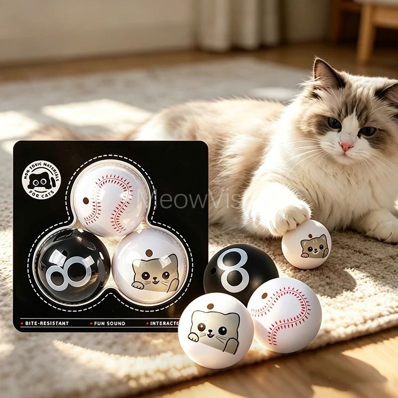 3pcs Interactive Cat Toy Rattle Balls Bite-Resistant Indoor Self-Play Hunting Relieve Boredom Kitten Toy Wholesale Pet Supplies