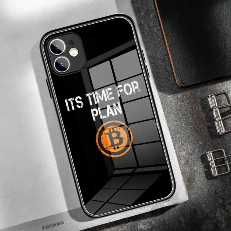 Crypto Currency Bitcoin BTC Creativity letter  Phone Case Tempered Glass For iPhone 13 11 Pro XS MAX 8 7 12 Pro Max Mini Covers