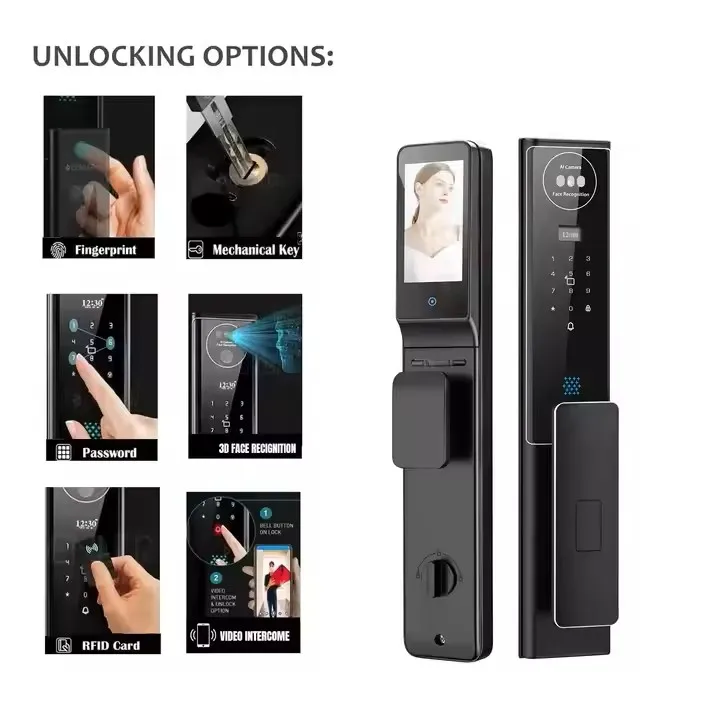 Tuya Smart Wood Door Lock with 3D Face Recognition & WiFi Automatic Biometric Security Digit Lock & Camera view 3