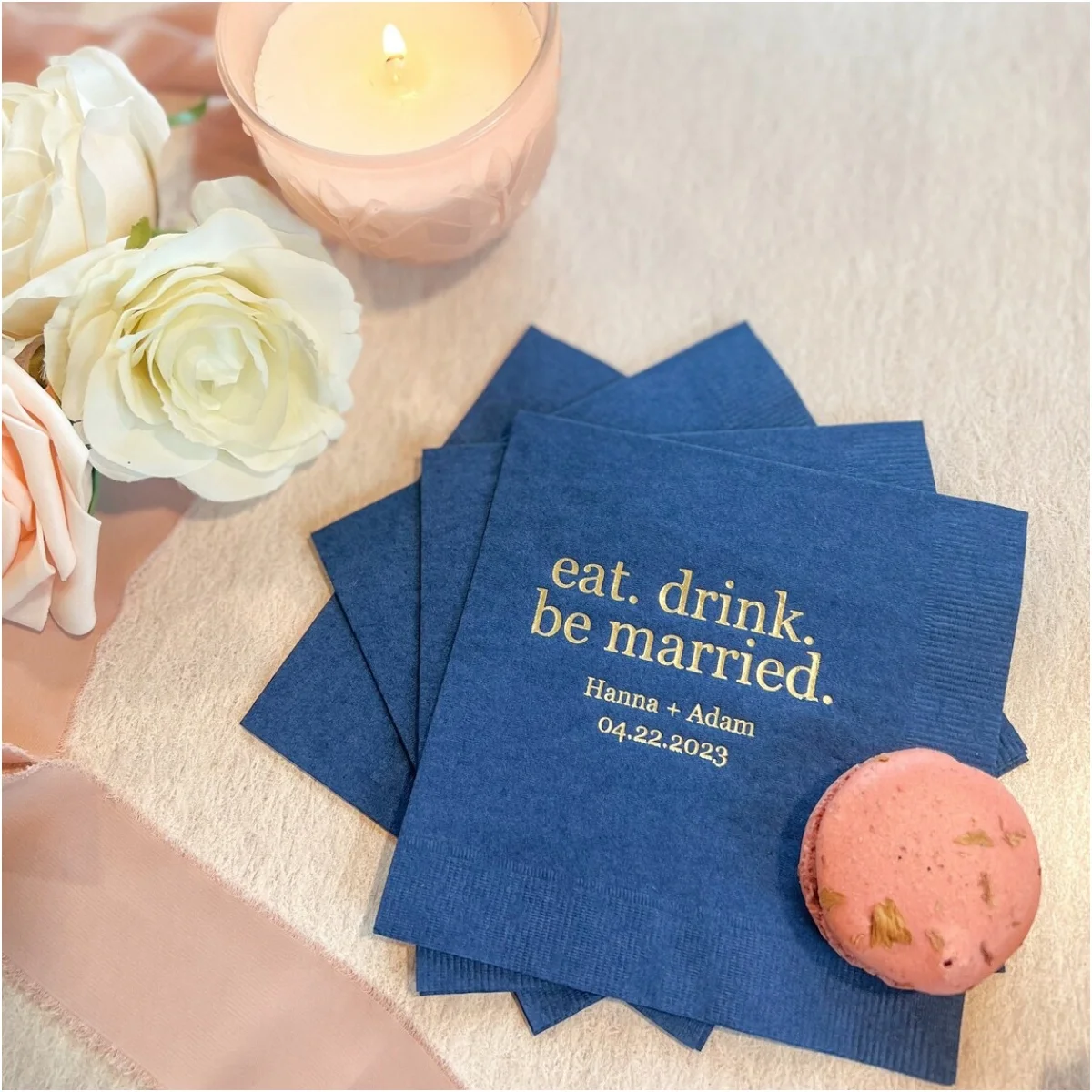 

50pcs Eat. Drink. Be Married. Personalized Wedding Napkins, Rehearsal Dinner, Engagement Party, Custom Bar Wedding Napkins