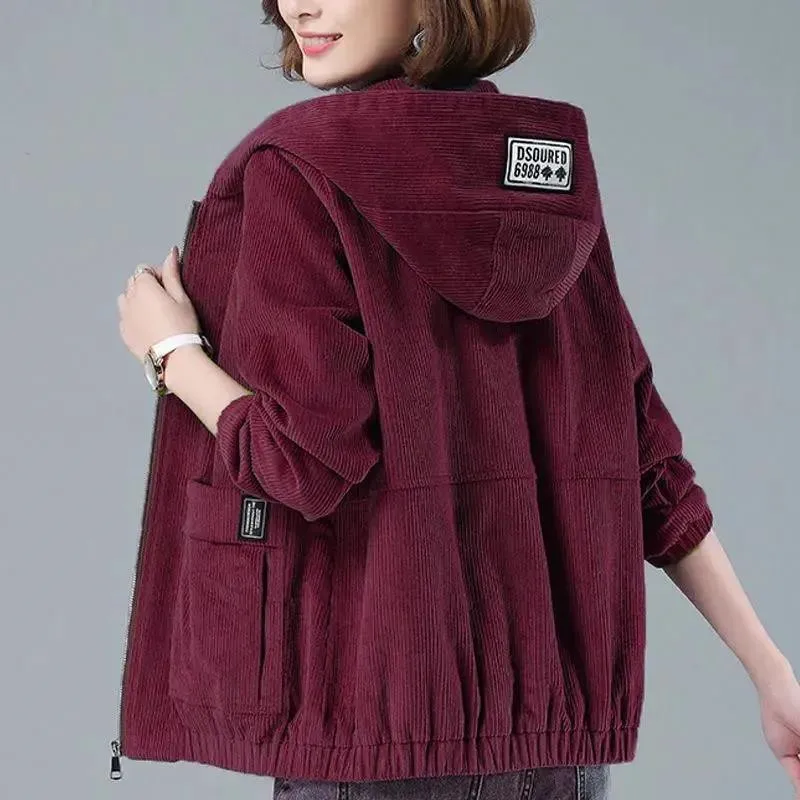 Women's Corduroy Coat 2025 Spring Autumn Winter Female New Plus-size Loose Jacket Casual Middle-aged Mother Overcoat