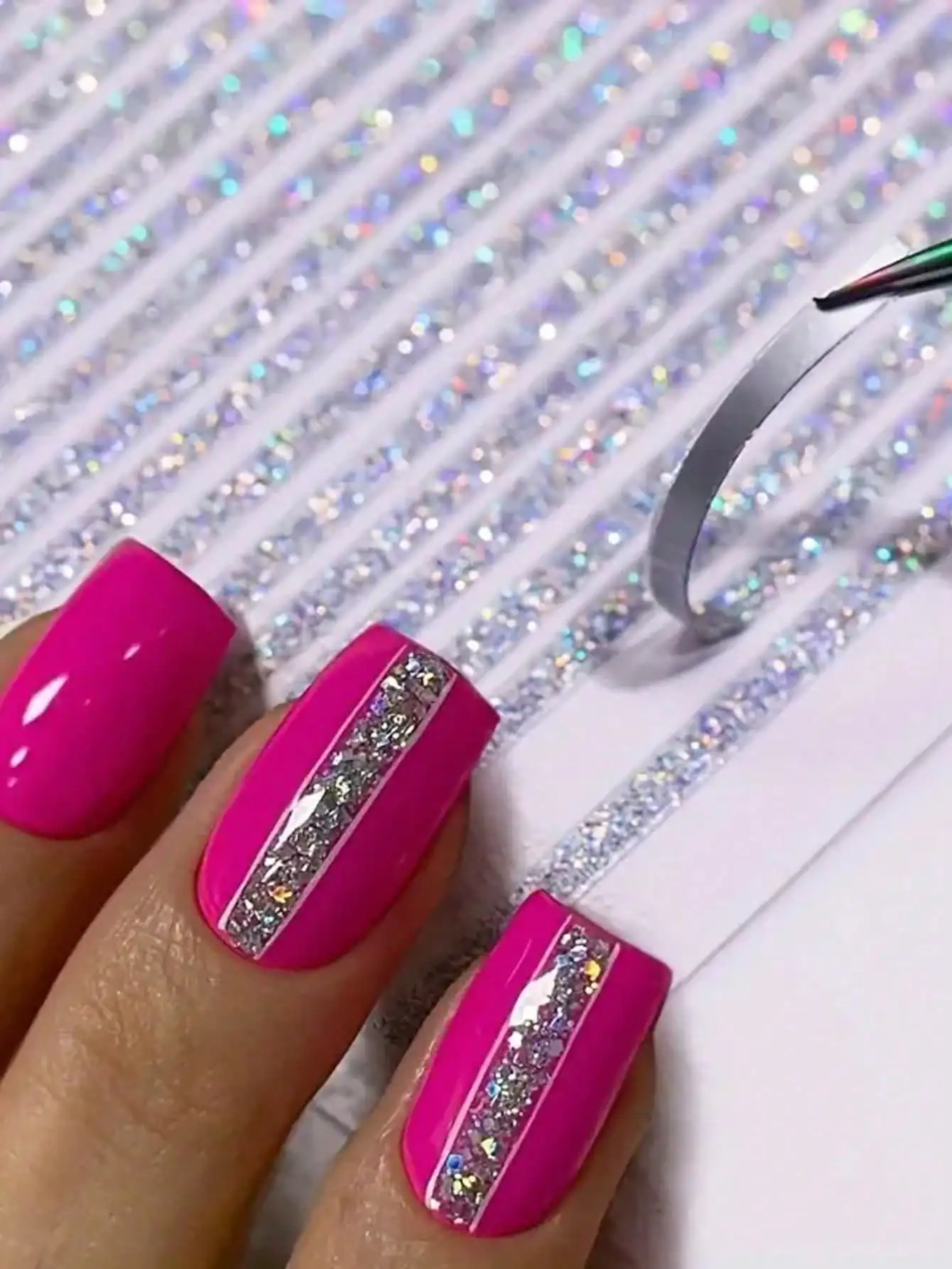 1pc 3D Lines Nail Stickers,Holographic Silvery Rose Golden Metal Stripe Letters Decals Curve Gel Nails Art Sliders Nail Art Stickers,3D Adhesive Striping Tape For Curve Stripe Design Nail Supplies DIY Nail Decoration For Nail Art Home Salon Manicure Decor
