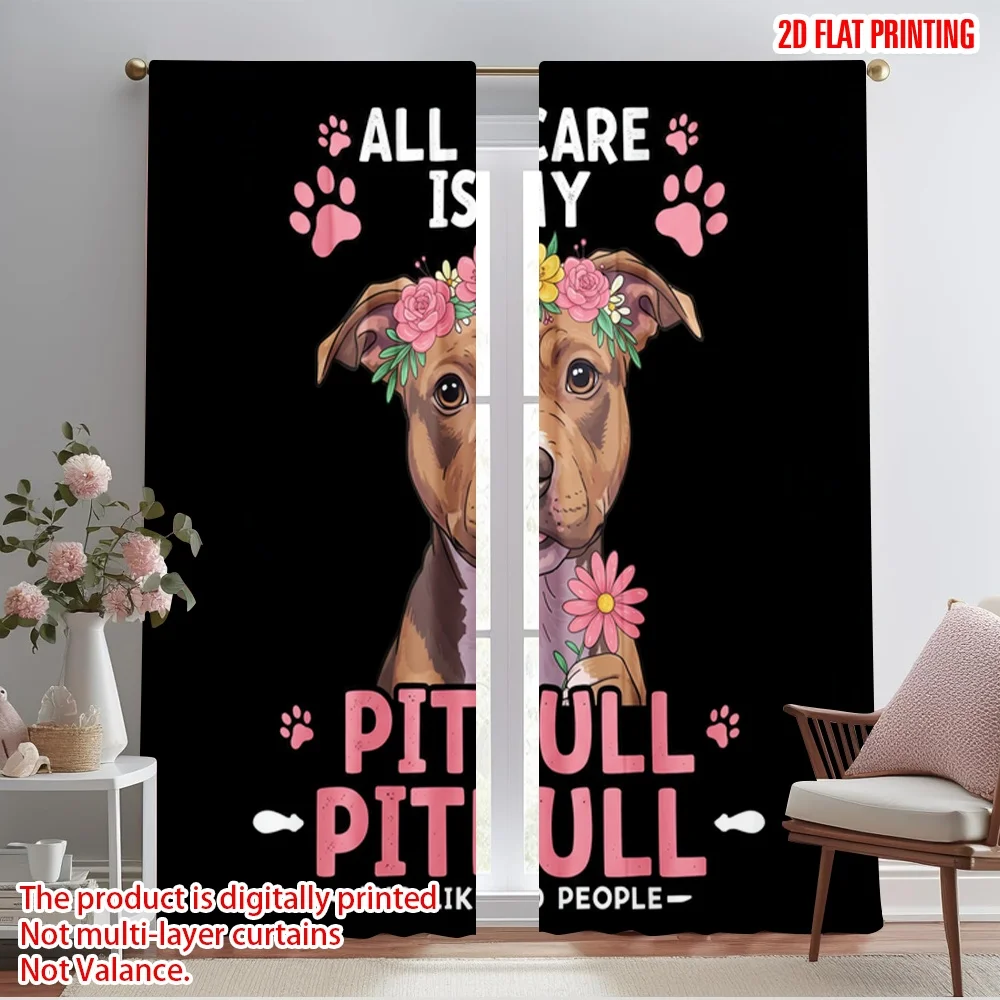 

2pcs 2D flat printing Drapes Pitbull Floral Dog Lover Polyester Fabric Without Electricity Birthday Party Perfect for Parties