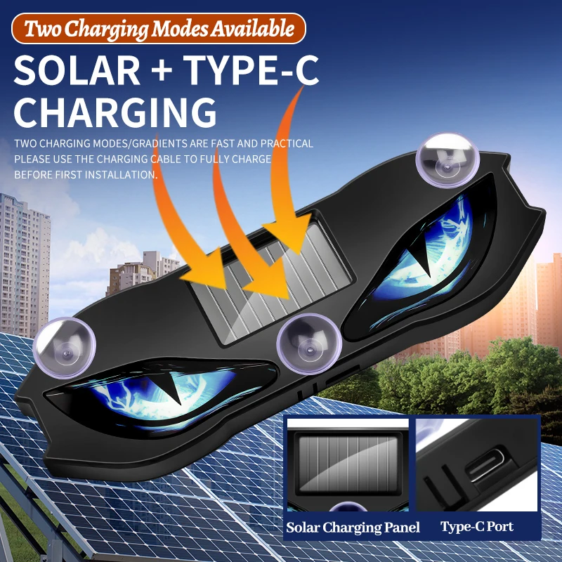 Fits For BMW X5 Car Mounted LED Devil Eye Blinking Light Vibration Sensor Wireless Dynamic Anti Rear End Collision Solar Warning