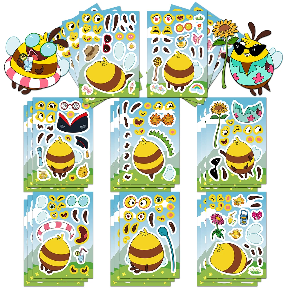 8PCS Bee Cute Puzzle Stickers Cartoon Creative Fun DIY Account Material Manual Tablet Decoration Waterproof Stickers
