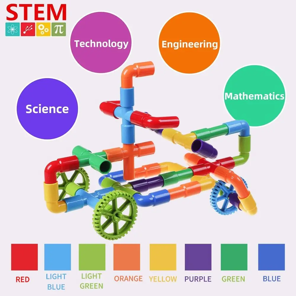 Set di apprendimento STEM: serrature a tubo ad incastro da 426 pezzi con ruote per bambini dai 3 anni in su