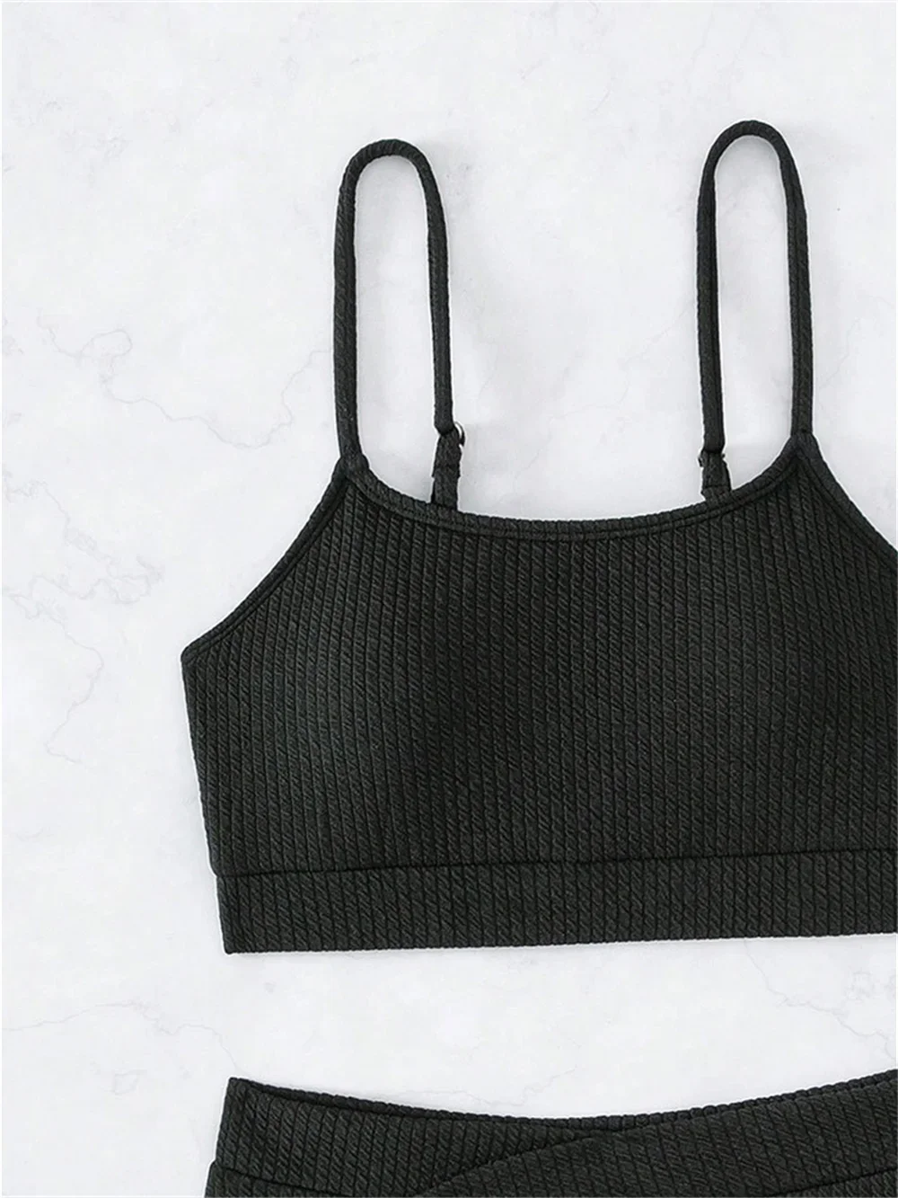 Бикини на бретельках с высокой талией, черный купальник в рубчик, купальник для отпуска, женский купальный костюм, пляжный летний наряд, бикини De Mujer Biquini