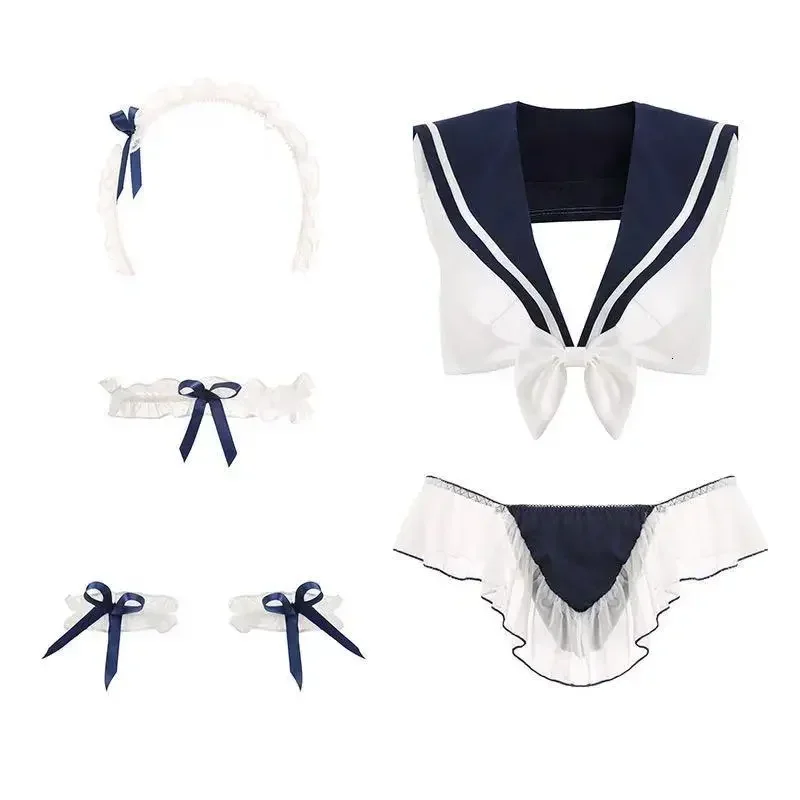 Kawaii Cosplay Costumes Erotic Lace Sailor Sleepwear School Girl Outfit Women Sexy Lingerie Anime Uniform See Through Nightwear