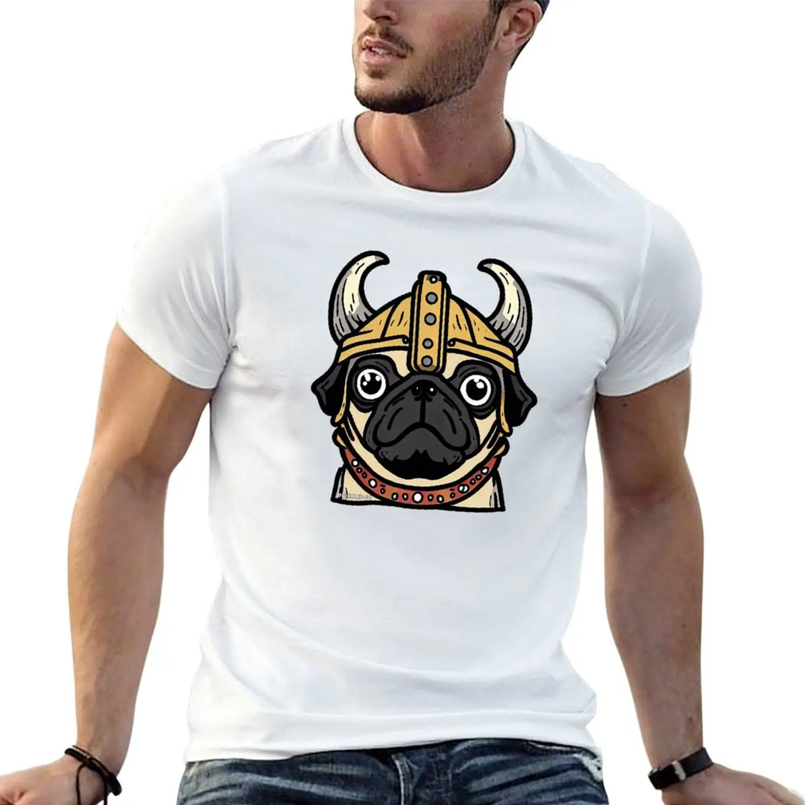 Viking Pug T-Shirt cotton tshirt 100% t shirt man casual t shirts for man cotton soft T-shirt