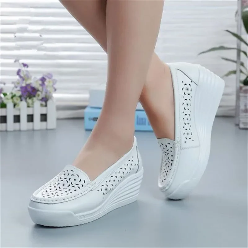 Genuine Leather Women's Shoes Four Seasons Nurse Work Shoes Women's Wedges White Platform Womens Shoes view 2