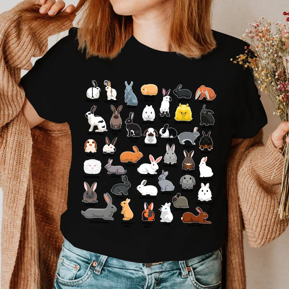 Kawaii Bunny Summer Women's T-shirt Types of Rabbits Print Tops Short-sleeved Casual Ladies Tees O-neck Personality Clothes