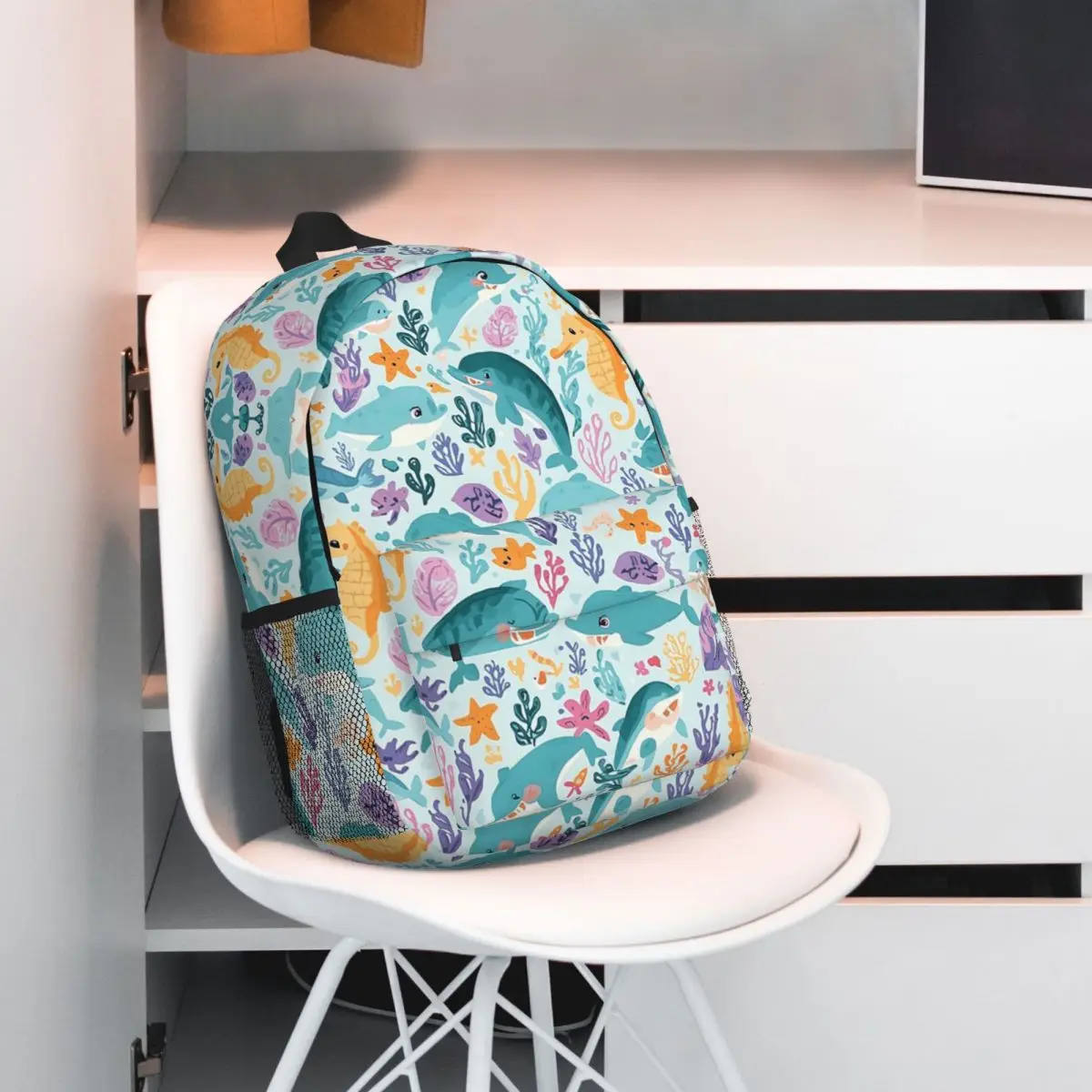 Underwater World Cute Dolphin And Seahorse Backpack Student BookBag Kids School Bag Computer Shoulder Bags for Boys Girls