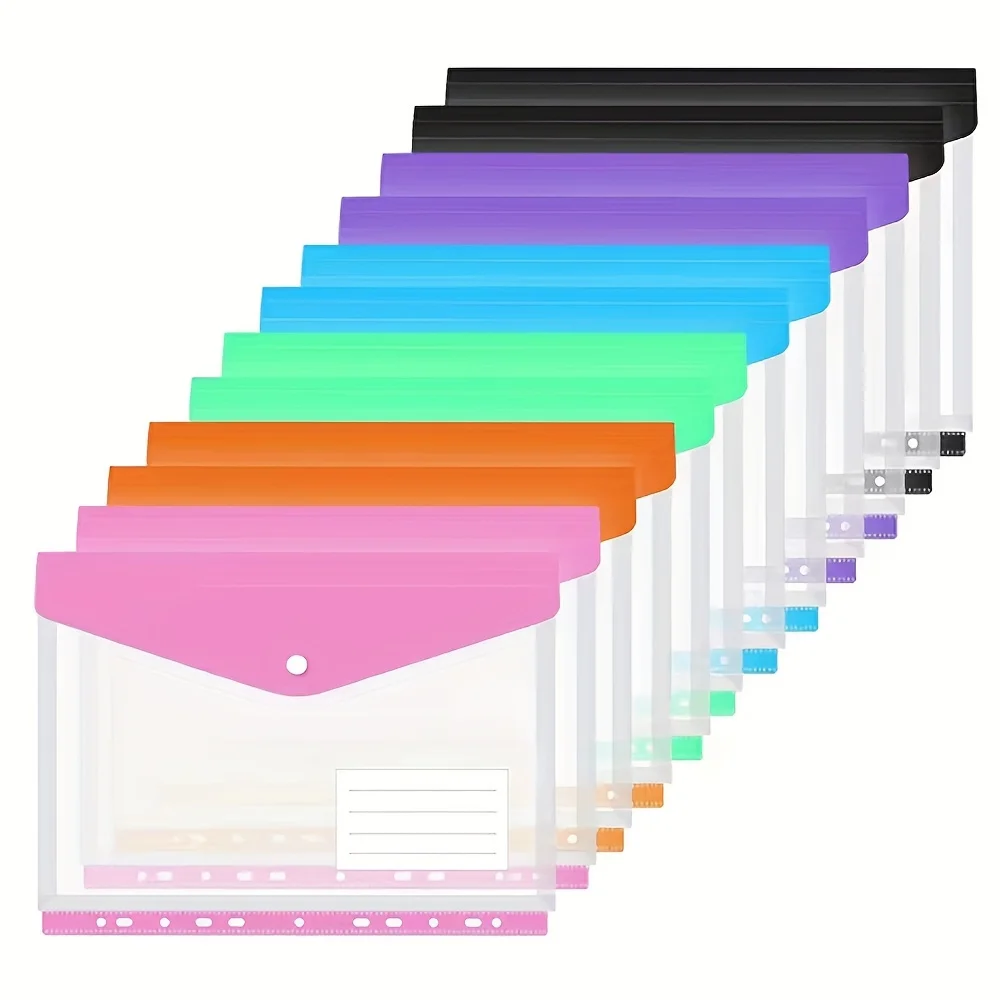 

6-pcs A4 binder, plastic file bag, 6-color transparent file bag with record label, suitable for office, school, and home use