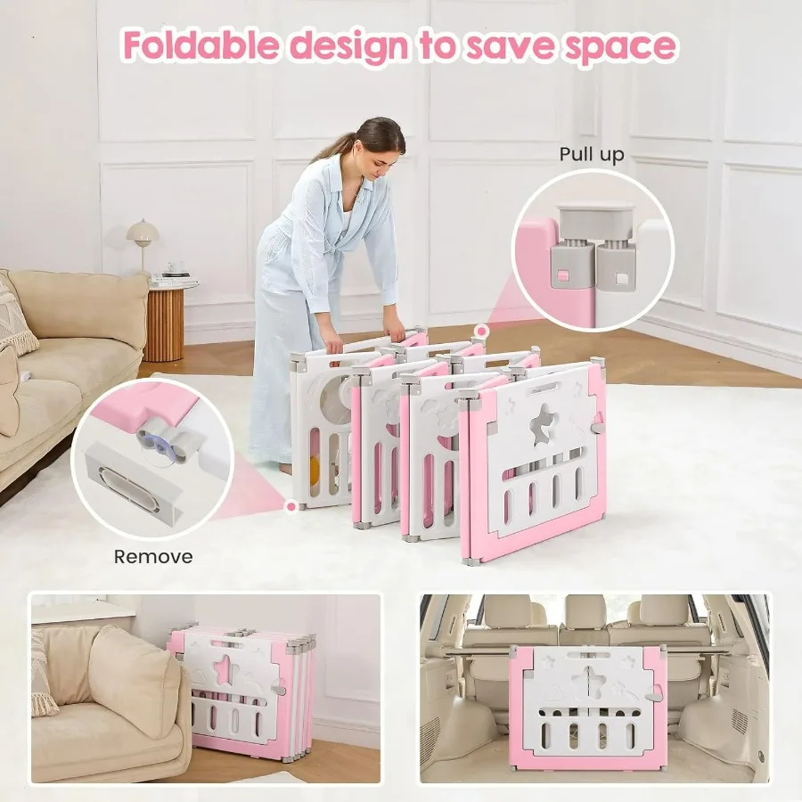 Cercadinho para bebês e crianças, cercadinho dobrável de 14 painéis com área de jogo portátil ajustável, centro ativo interno e externo