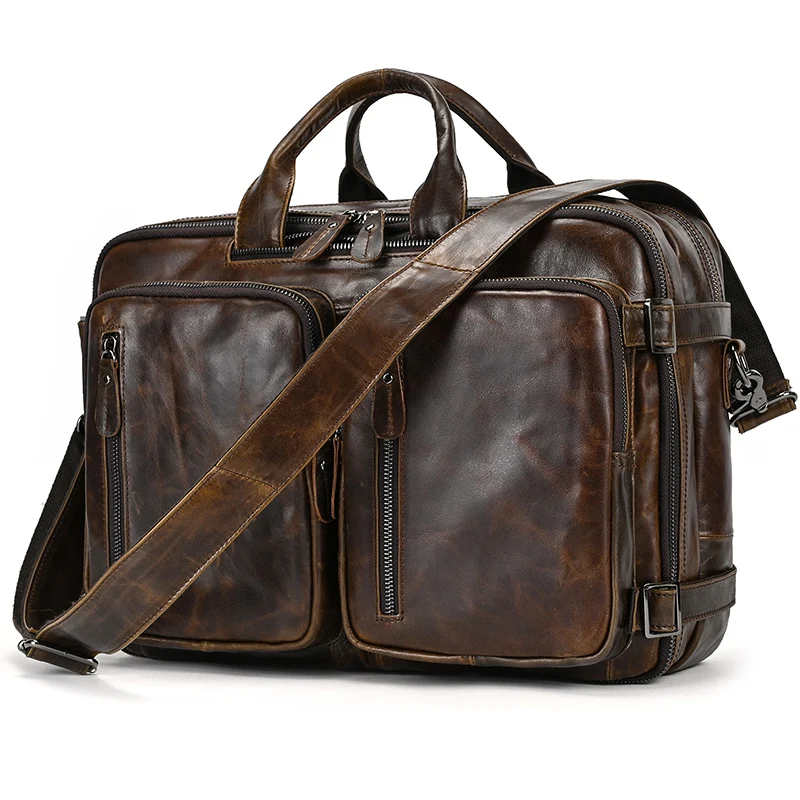 Genuine Leather Briefcase for Men Multifunctional Cowhide Travel Bag Laptop Bag Shoulder Bag Backpack Briefcase for Man Male Bag