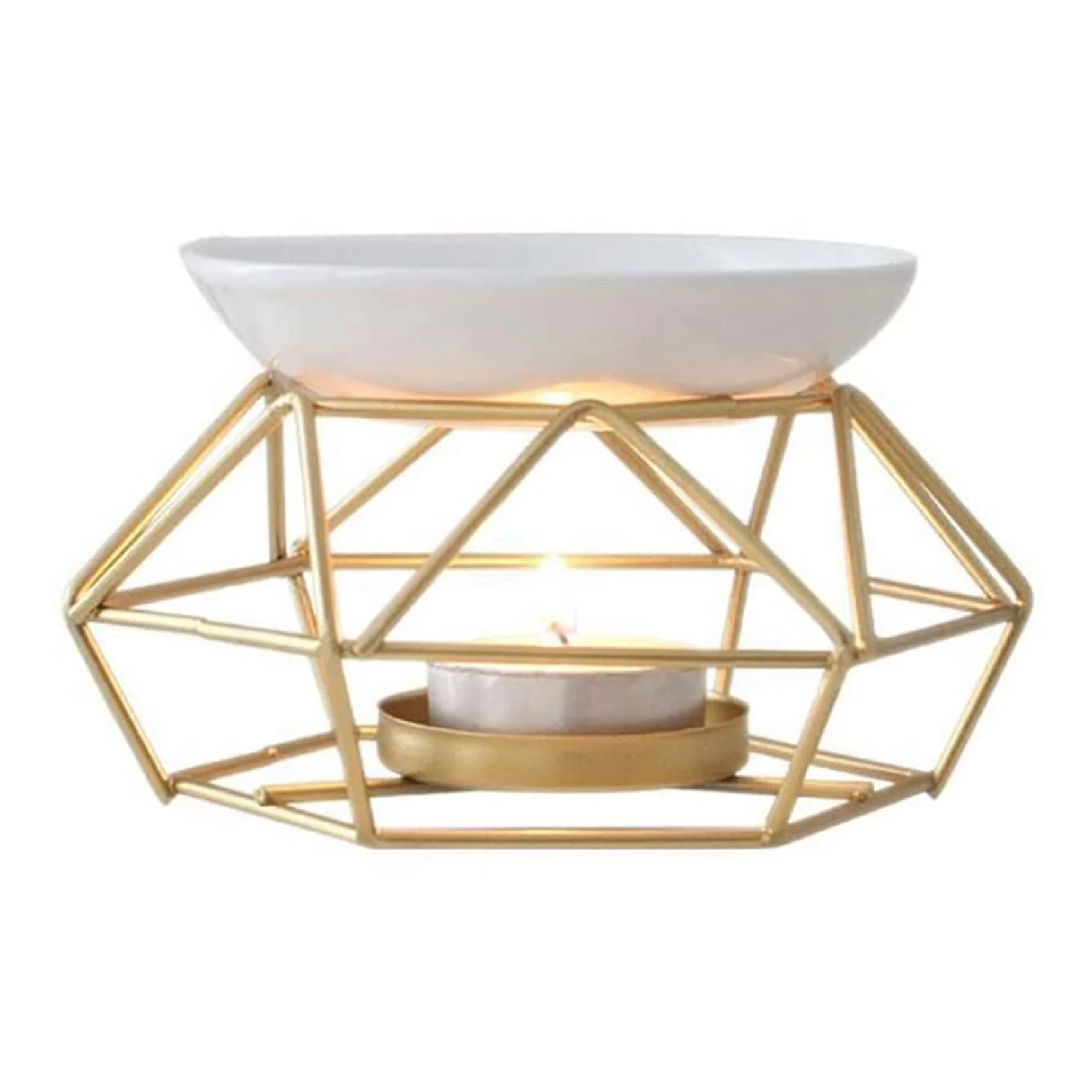 Ceramic Fragrance Lamp Essential Oil Burner Metal Burner for Essential Oils Wax Melt Burner with Round Ceramic Bowl-A79M