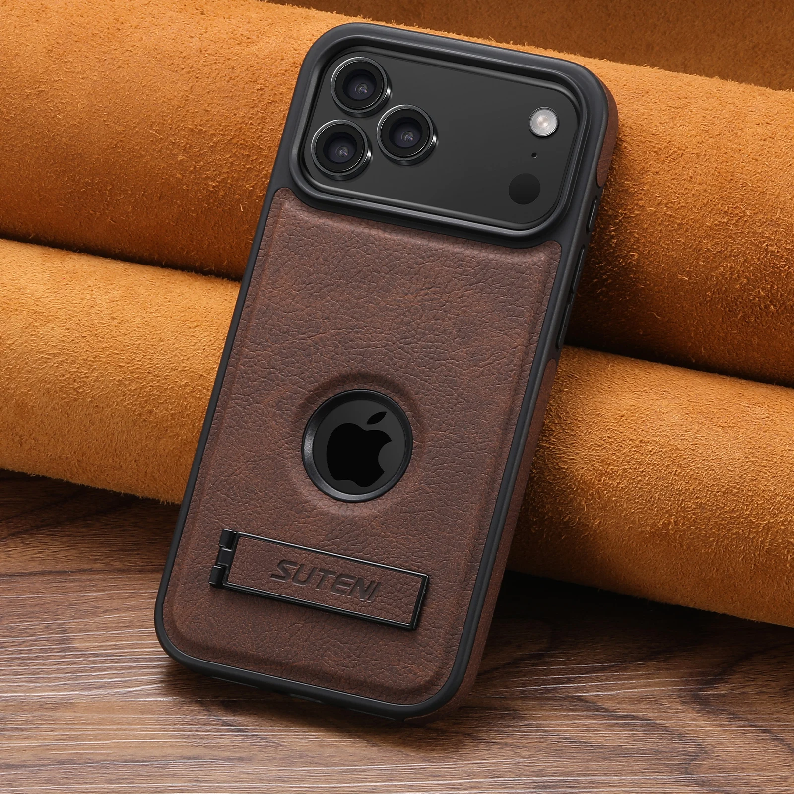 Luksusowe etui na telefon z imitacji skóry do iPhone 18 17 Pro Max 16 15 14 13 12, matowe w dotyku, z funkcją podstawki, magnetyczne, kompatybilne z bezprzewodowym ładowaniem.