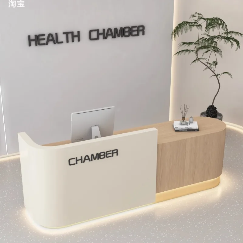 مكاتب استقبال ذات تصميم بسيط، شركة جمالية بسيطة، أرفف مكاتب حديثة لصالونات التجميل، مكتب ترحيب، أثاث تجاري