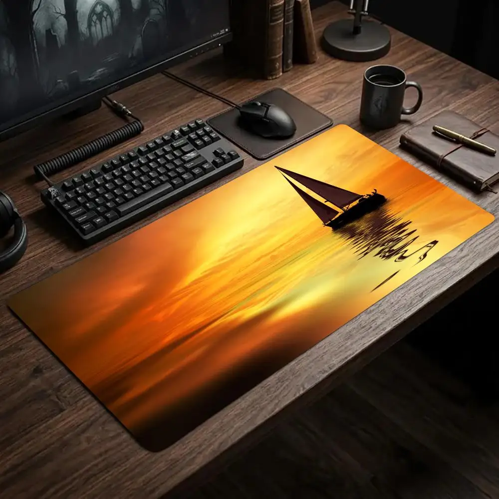 Sunset Glow Sailboat Silhouette Mouse Pad Large Gaming Mats Playmat Office Desk Accessories Carpet Rug Desk Mat Speed Mouse Pads